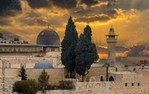 Morning view on ancient Al-Aqsa Mosque, Al-Aqsa Mosque, located in old city o...