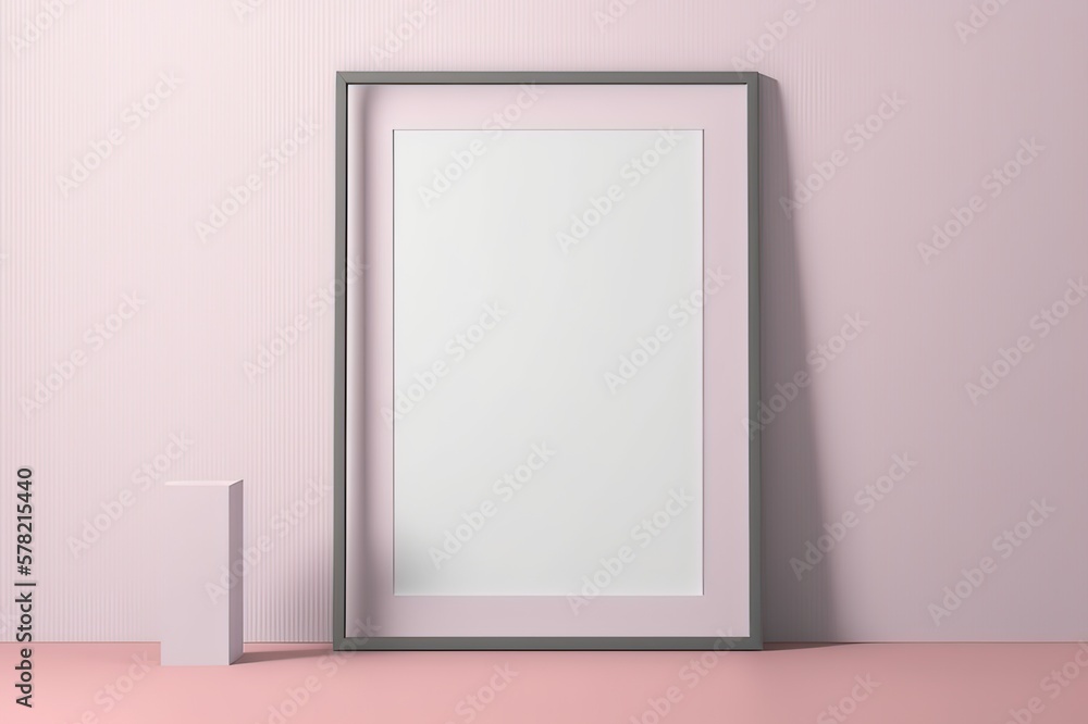 Grey Frame on Pink Wall Mockup with A4 White Poster. Photo generative AI Grey Frame on Pink Wall Mockup with A4 White Poster. Photo generative AI