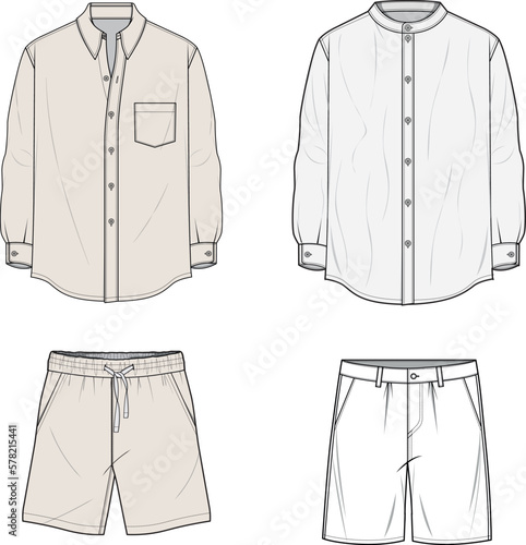 illustration of shirt and shorts men , technical drawing