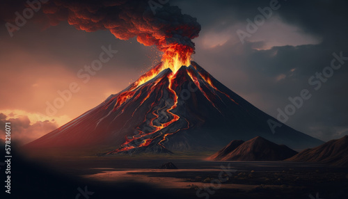 lava coming out of volcano, nature, landscape, mountain Generative AI, Generativ, KI 