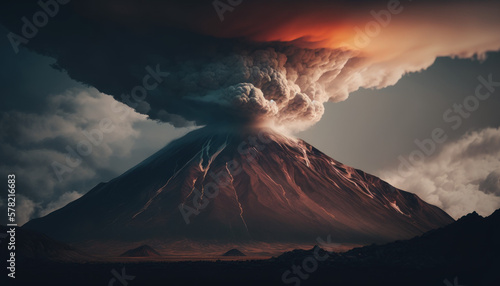 volcano eruption, smoke, nature, landscape, mountain, lava dark sky Generative AI, Generativ, KI
