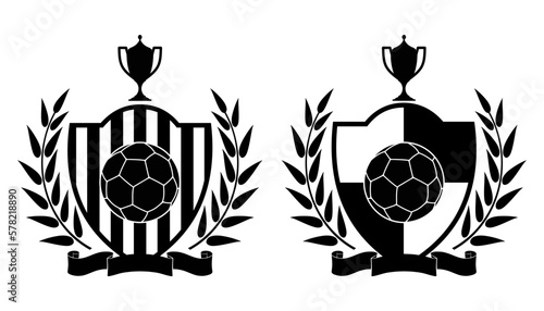 The symbol of the football team. A wreath with a shield and a cup and a soccer ball