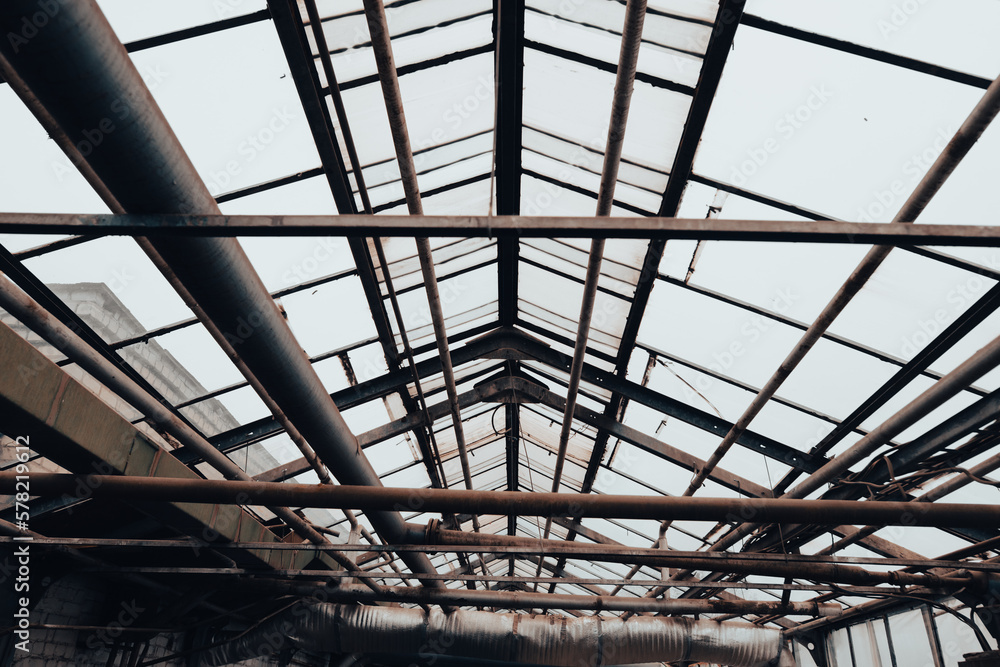 Metal frames inside the greenhouse. Metal frames inside the greenhouse.