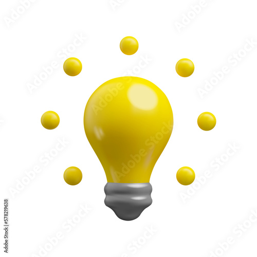 Vector 3d light bulb icon. Shining cartoon lamp isolated on white background. Idea or energy simple concept