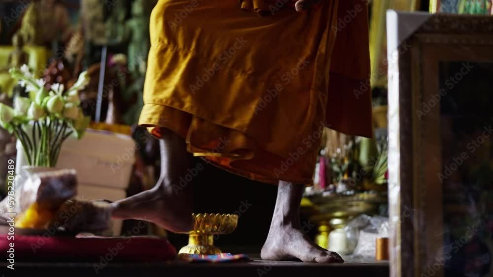 Barefoot Buddhist Monk In Temple, Thailand Barefoot Buddhist Monk In Temple, Thailand