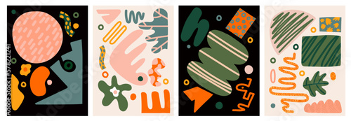 strange quirky abstract background design shapes and doodle objects. Various geometric shapes drawn in a stylish trendy style. modern abstract art for posters and prints, background design vector