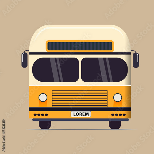 Bus school front side view flat illustration 