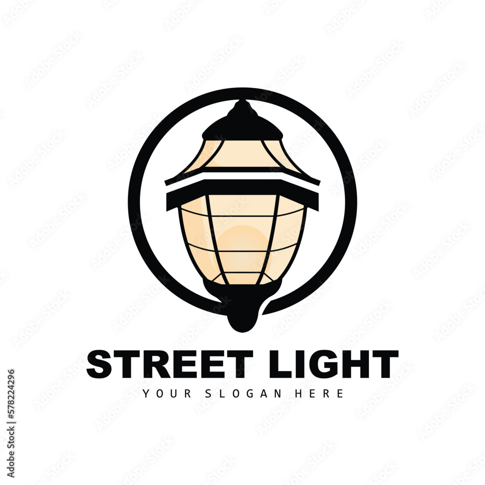 Street Light Logo, Lightning Lantern Vector, Template Icon Retro Classic Vintage Design
