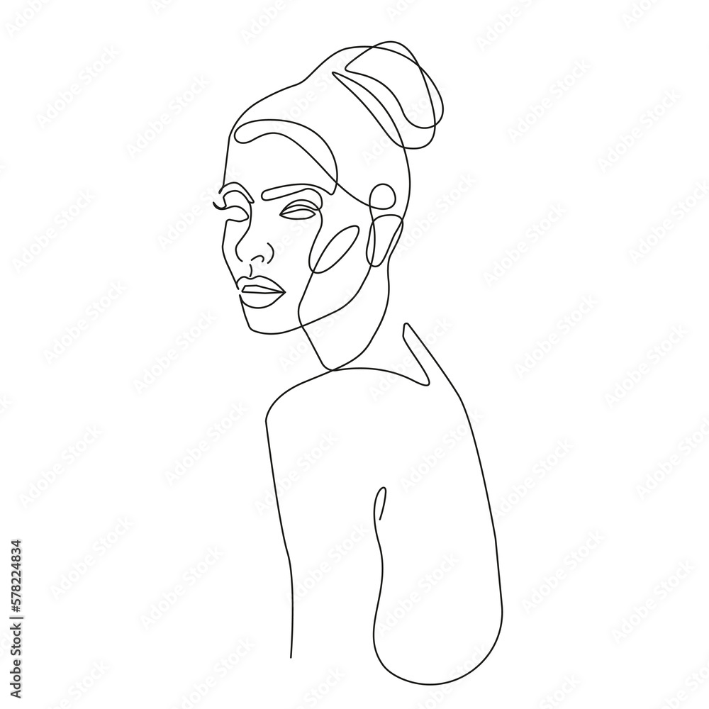 Woman Abstract Face One Line Drawing. Female Head Minimalist Drawing. Abstract Woman Line Art Modern Minimal Drawing Trendy Illustration Continuous Line Art. Beauty Minimal Logo. Vector EPS 10