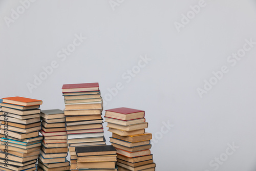 many books on a white background in the library in the office of science knowledge reading
