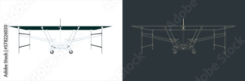 Vector Table Tennis - ping pong -Technical Illustration line art  on the blueprint