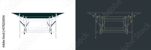 Vector Table Tennis - ping pong -Technical Illustration line art  on the blueprint