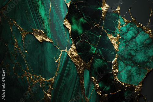 Dark green and gold marble background. Invitation, card backdrop, banner. Ai generated