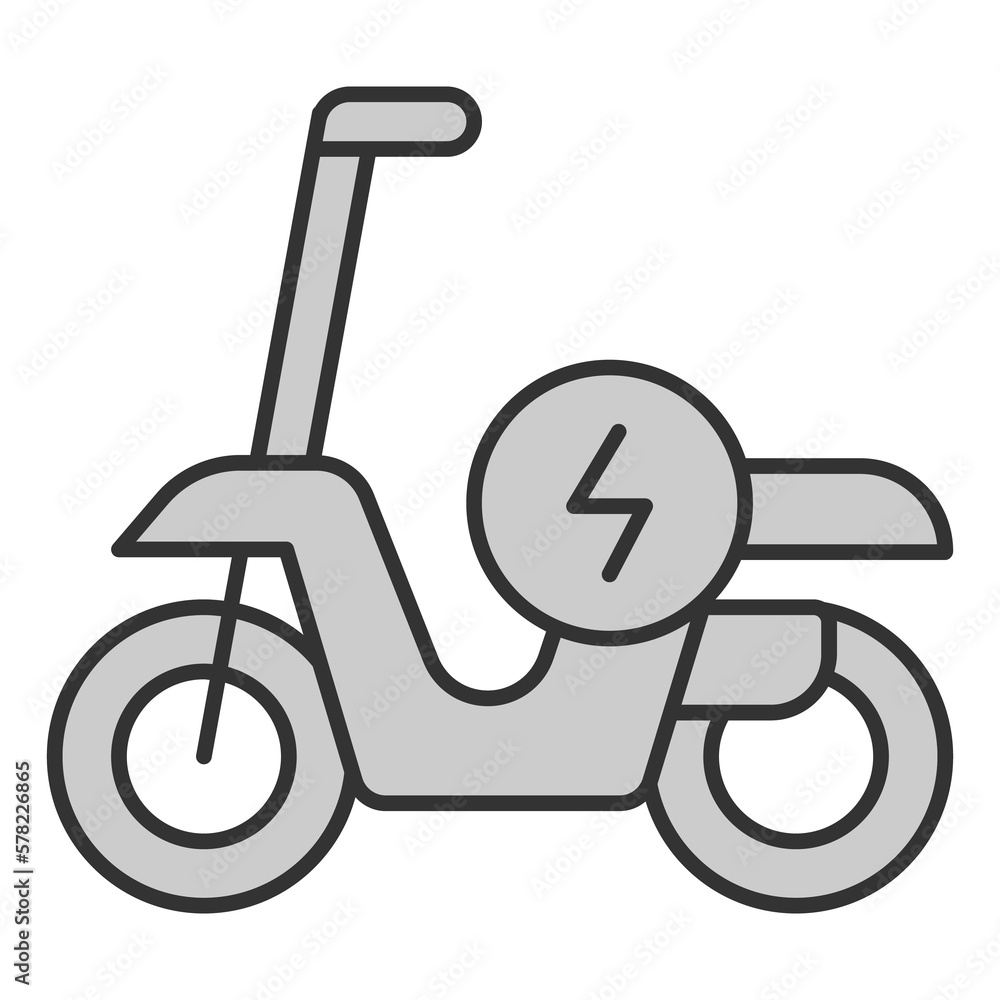 Electric moped and energy sign - icon, illustration on white background, grey style Electric moped and energy sign - icon, illustration on white background, grey style