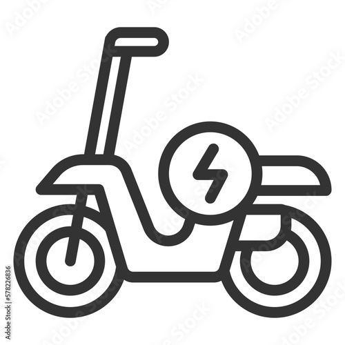 Electric moped and energy sign - icon, illustration on white background, outline style