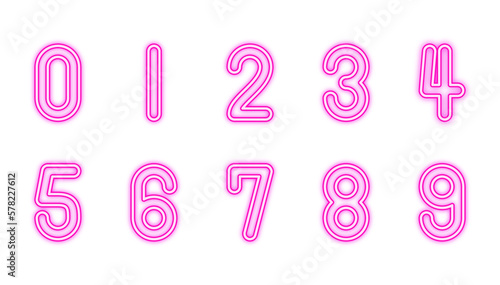 ピンクの明るいネオンの数字。光る文字素材。