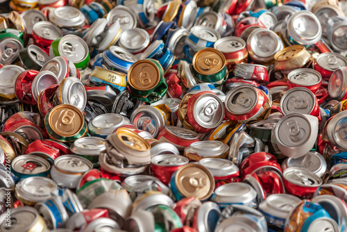Background of crashed beer cans - recycling idea.
Compressed beer can background.