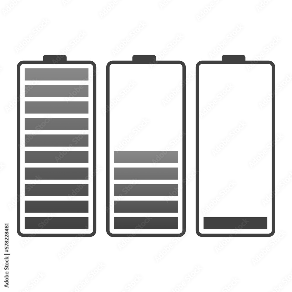 Set of battery icons with different charges, isolated white background. Set of battery icons with different charges, isolated white background.