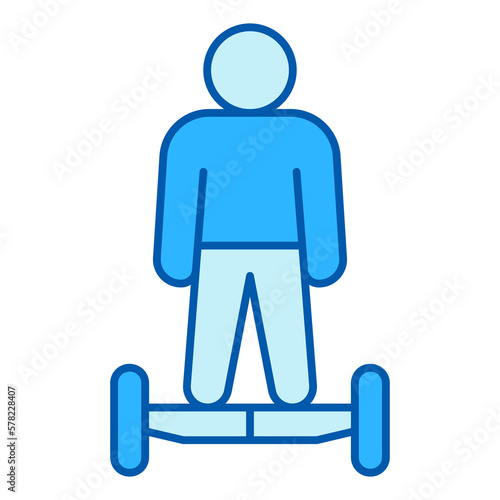 Man rides a hoverboard, front view - icon, illustration on white background, color style