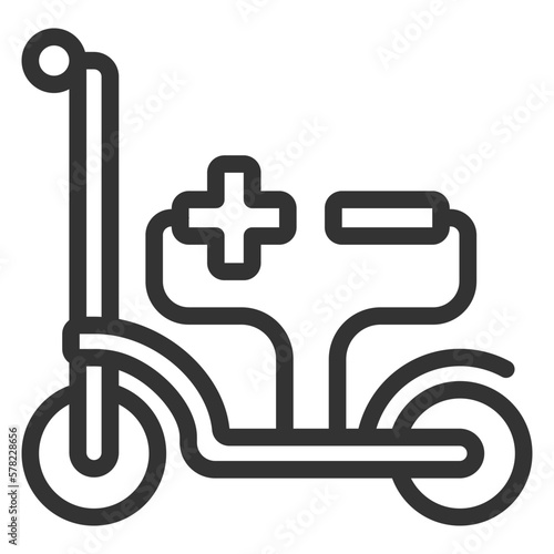Electric scooter and wires with plus and minus - icon, illustration on white background, outline style