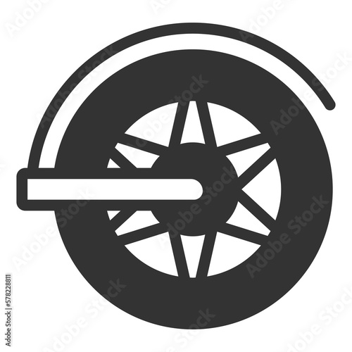 Rear wheel of electric scooter - icon, illustration on white background, glyph style
