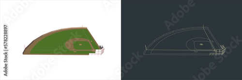 Photography Vector Baseball field Technical Illustration line art  on the blueprint