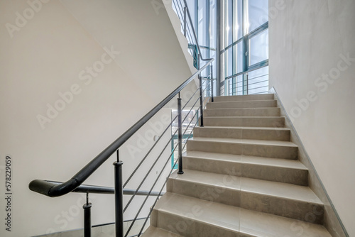 stairs emergency and evacuation exit stair in up ladder in a new office building