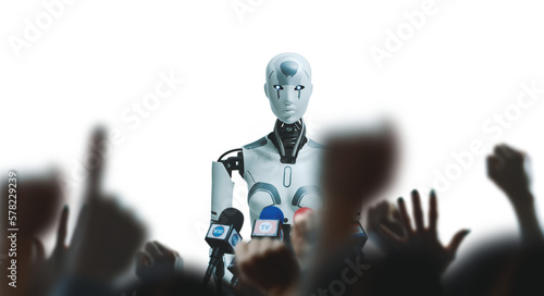 Android AI robot speaking at the press conference
