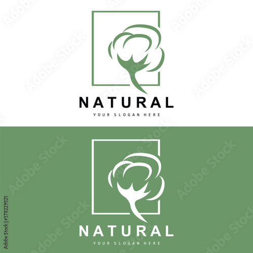 Cotton Logo, Natural Biological Organic Plant Design, Beauty Textile and Clothing Vector, Soft Cotton Flowers
