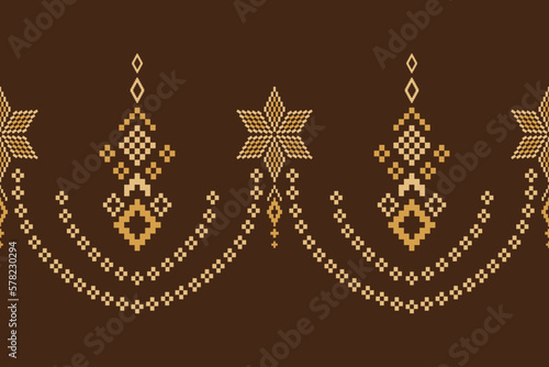 Nature vintages cross stitch traditional ethnic pattern paisley flower Ikat background abstract Aztec African Indonesian Indian seamless pattern for fabric print cloth dress carpet curtains and sarong