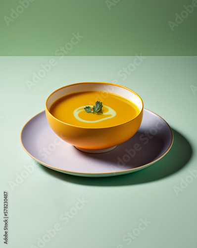 bol de soupe au potiron ou a la carotte, façon studio photo culinaire, ia générative photo