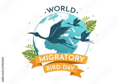 World Migratory Bird Day on May 8 Illustration with Birds Migrations Groups in Flat Cartoon Hand Drawn for Landing Page Templates