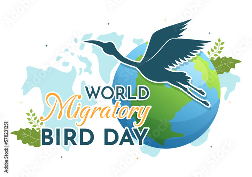 World Migratory Bird Day on May 8 Illustration with Birds Migrations Groups in Flat Cartoon Hand Drawn for Landing Page Templates