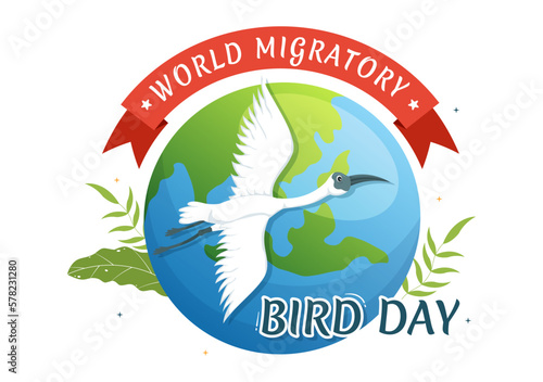 World Migratory Bird Day on May 8 Illustration with Birds Migrations Groups in Flat Cartoon Hand Drawn for Landing Page Templates