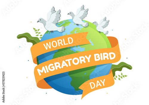 World Migratory Bird Day on May 8 Illustration with Birds Migrations Groups in Flat Cartoon Hand Drawn for Landing Page Templates