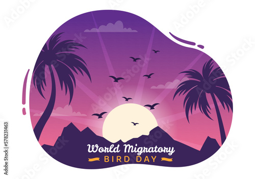 World Migratory Bird Day on May 8 Illustration with Birds Migrations Groups in Flat Cartoon Hand Drawn for Landing Page Templates