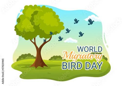 World Migratory Bird Day on May 8 Illustration with Birds Migrations Groups in Flat Cartoon Hand Drawn for Landing Page Templates