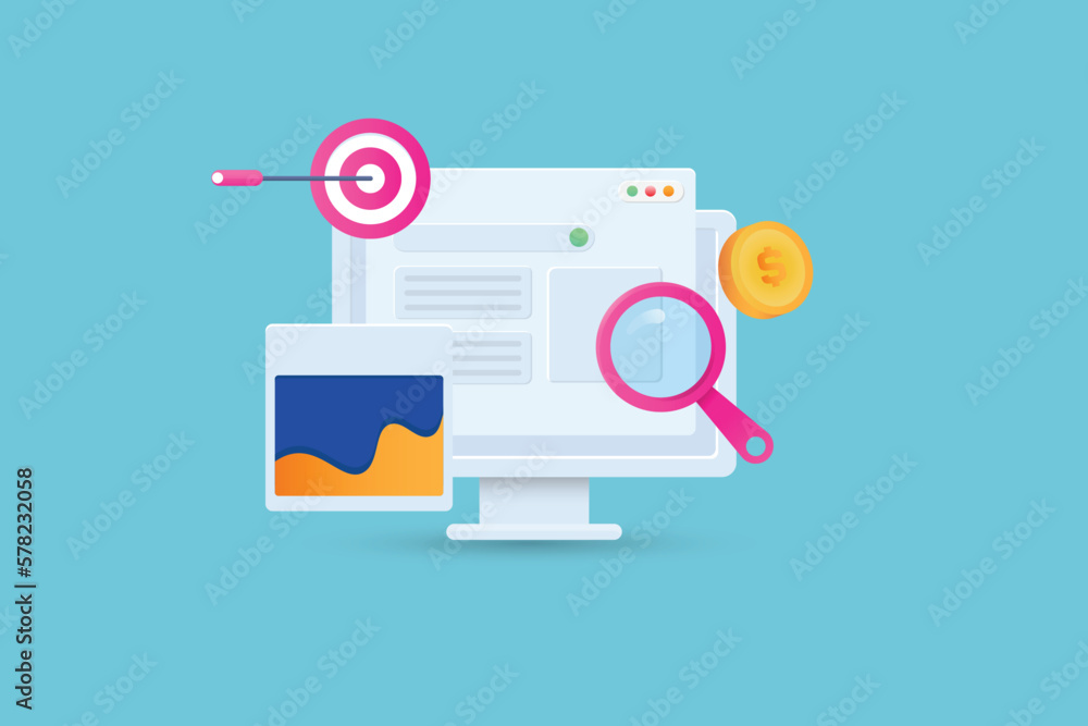 Optimization website content for specific keywords for user intent search marketing, Improving search visibility with paid SEO advertising campaign vector banner, Optimization website content for specific keywords for user intent search marketing, Improving search visibility with paid SEO advertising campaign vector banner,