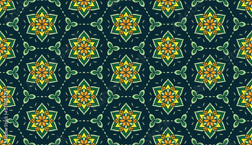 Geometric ethnic pattern seamless flower color oriental.
seamless pattern.Design for fabric,curtain,black background, carpet, shawl,clothing,wrapping, Batik,fabric,handkerchief,Vector illustration.
