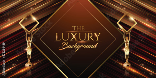 Black Golden Diamond shape Frame Lines Award Background. Trophy on Luxury Background. Modern Shimmer Abstract Design Template. LED Visual Motion Graphics. Wedding Invitation Poster. Certificate Design