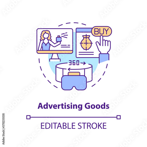 Advertising goods concept icon. Internet marketing. Metaverse importance for business abstract idea thin line illustration. Isolated outline drawing. Editable stroke. Arial, Myriad Pro-Bold fonts used © bsd studio