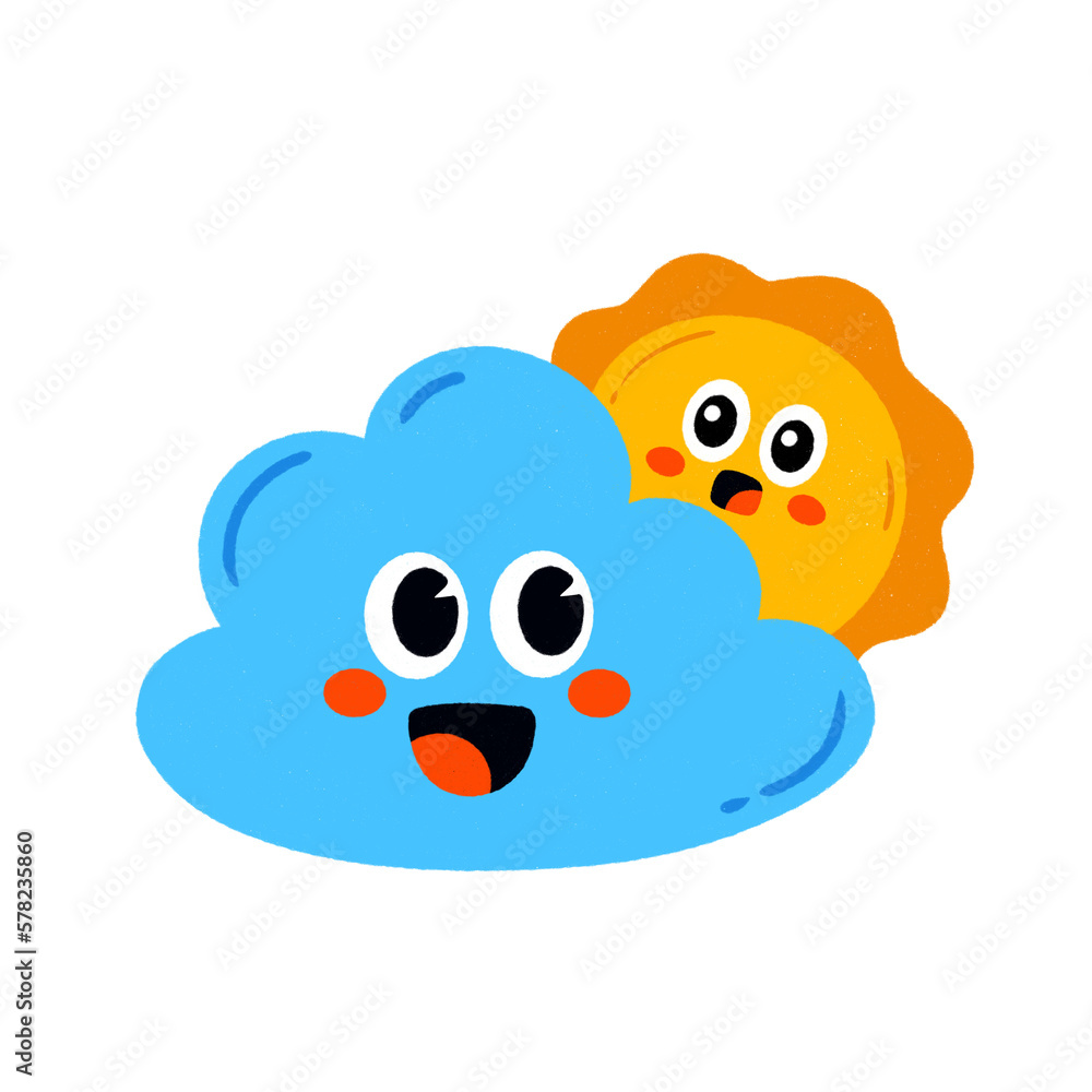 Cartoon sun and cloud icon. Cartoon sun and cloud icon.