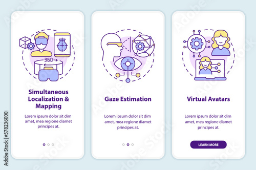 Synthetic data solutions for metaverse onboarding mobile app screen. Walkthrough 3 steps editable graphic instructions with linear concepts. UI, UX, GUI template. Myriad Pro-Bold, Regular fonts used
