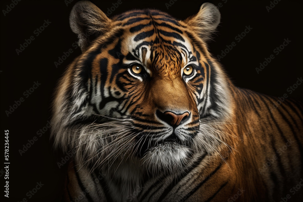 Tiger closep face portrait, AI generated