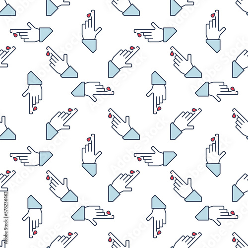 Blood Test vector Finger and Red Drop colored seamless pattern