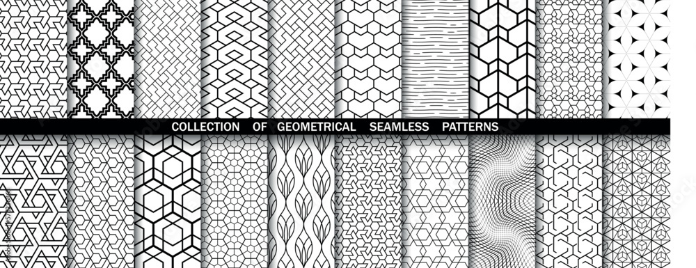 Geometric set of seamless black and white patterns. Simpless vector graphics