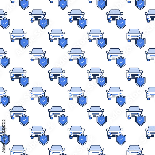 Car with Shield vector Insurance blue seamless pattern