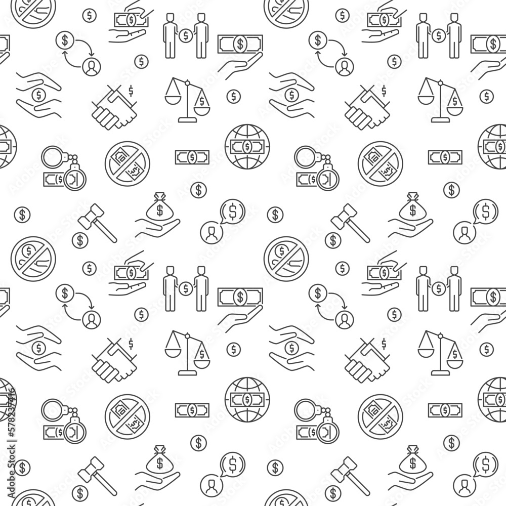 Corruption concept outline vector minimal seamless pattern