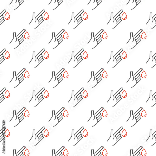 Finger with Blood Drop vector Diabetes Diagnostics linear seamless pattern