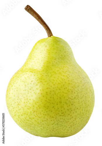 Green yellow pear fruit lies isolated on transparent background